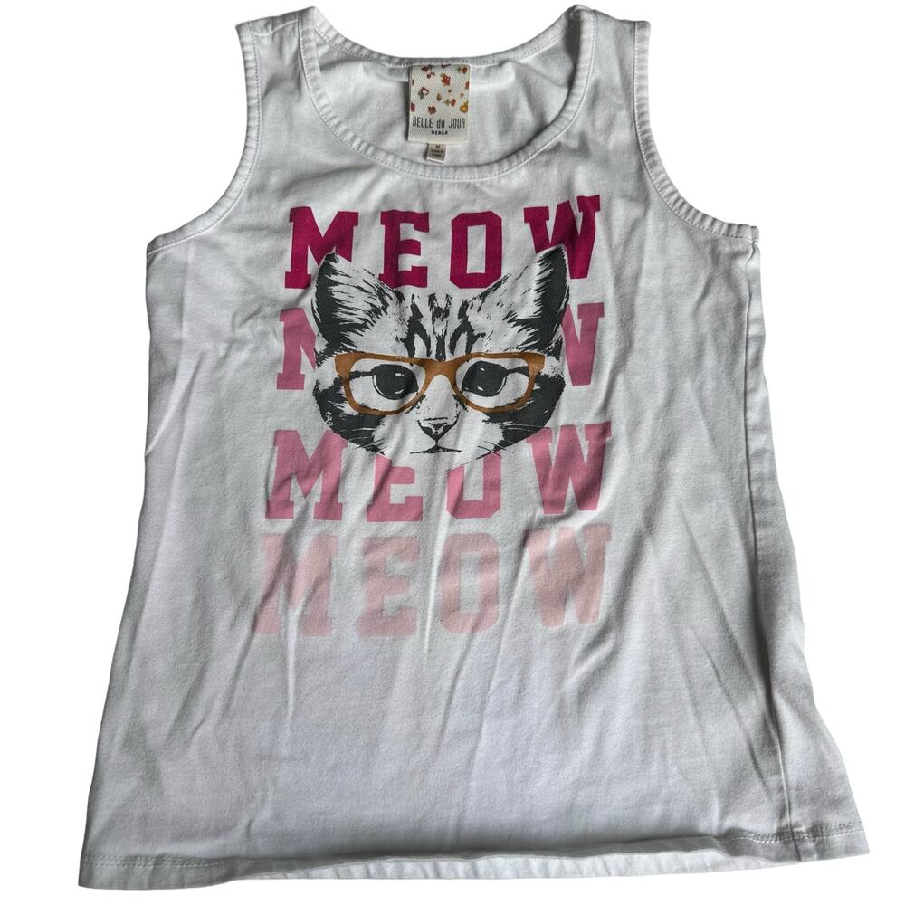 Belle Du Jour White Kitty Cat Graphic Tank Top